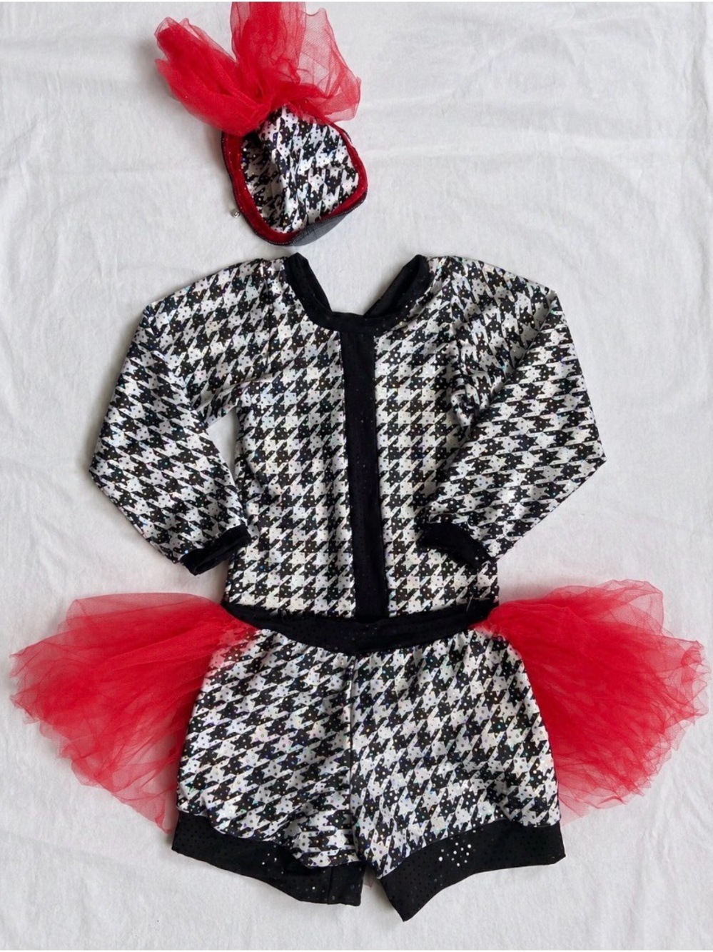 Black & White Houndstooth Girls' Costume with Red Tulle Accents
